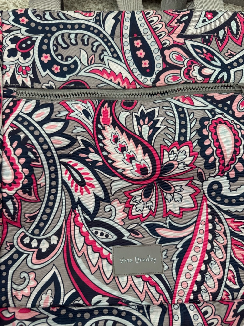 Vera Bradley Drawstring Family Tote Bag in Gray with Pink Floral Accents - Picture 3 of 6